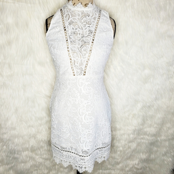lace o neck dress hollow Hollow lace round neck loose casual mid-length sleeve dress main image 0